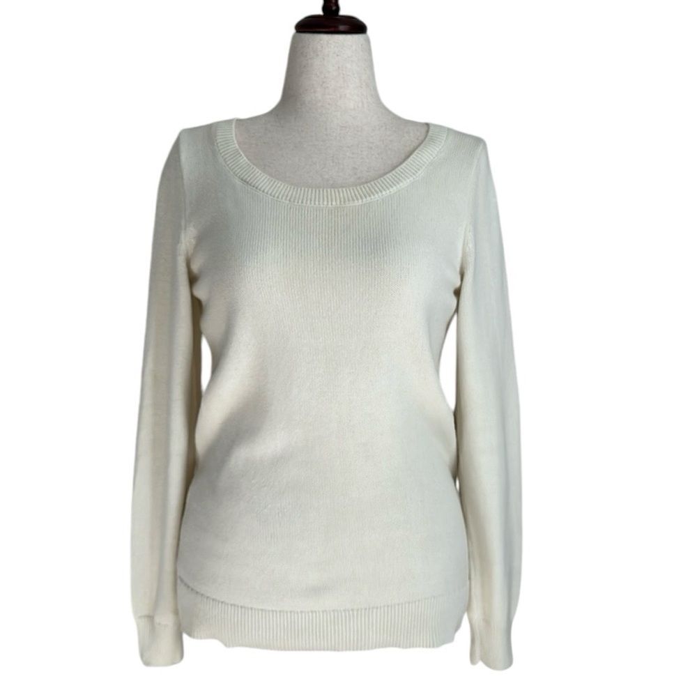 BANANA REPUBLIC Women’s Cream Sequined Elbow Patch Crewneck Sweater Size M